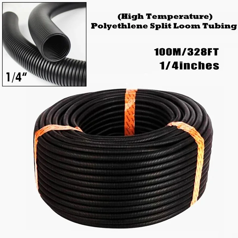 

Portable PE Black Split Loom Conduit Corrugated Accessories Tubing Highly Flexible 100m 1/4" Open Home Garden Supplies