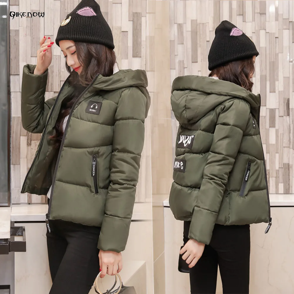 Qikenow 2017 Fashion 3D Print Letter Winter Jacket Women Zippers Parka
