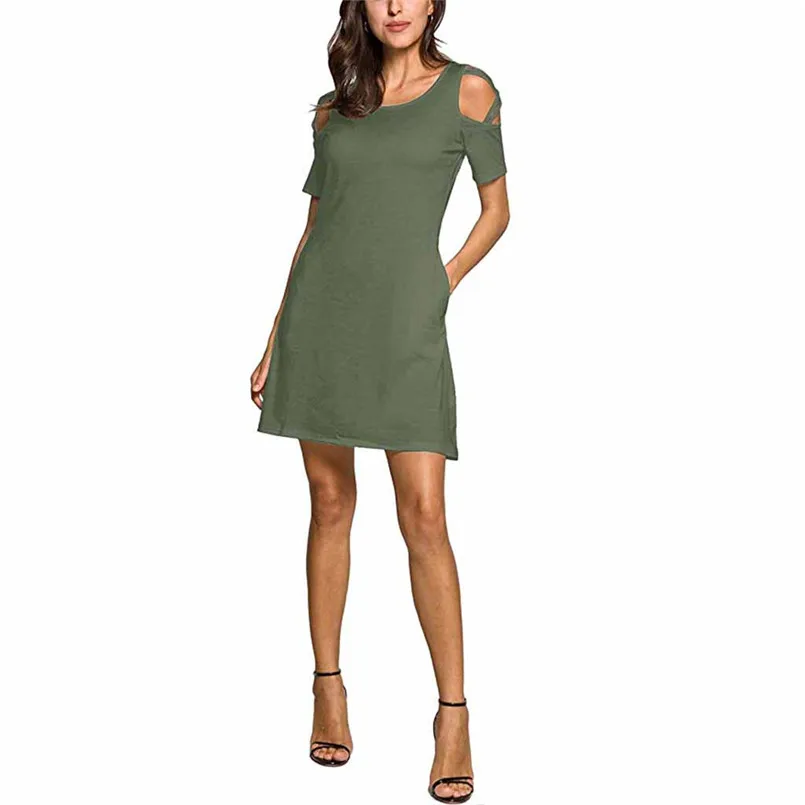 New Fashion Women Summer Cross Short Sleeve Off Shoulder T-Shirt Dress Casual Fashion Vintage Elegant Party daily Vestido #4R09 (12)