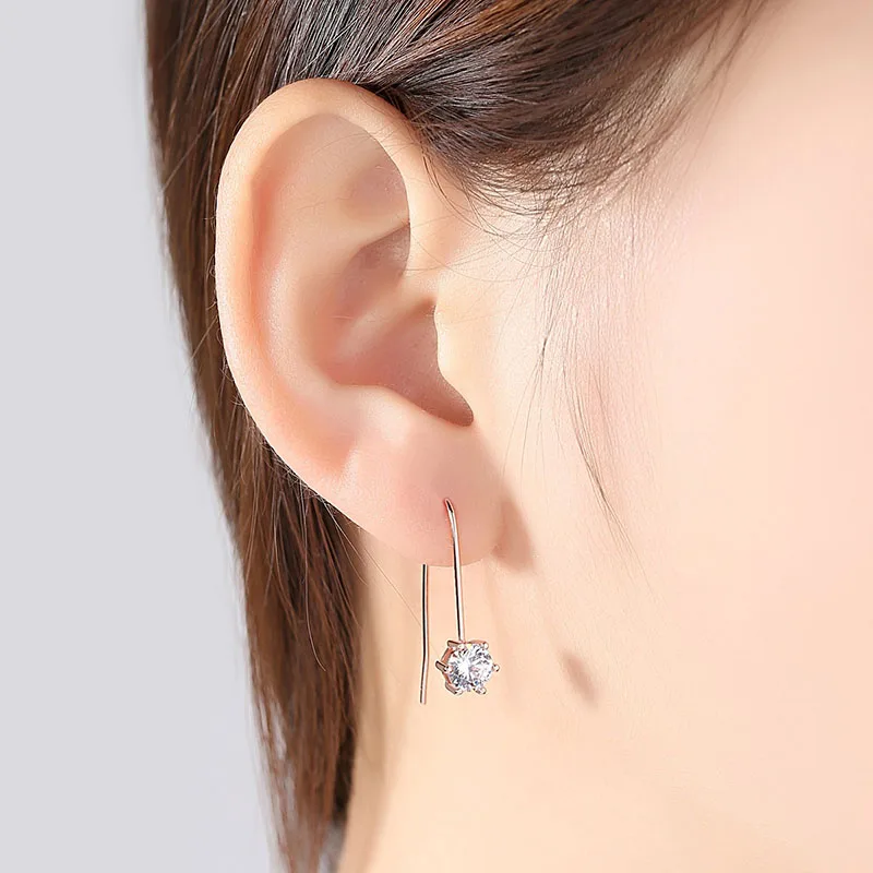 Manwii S925 серебряные серьги для женщин цвета розового золота шесть коготь циркония