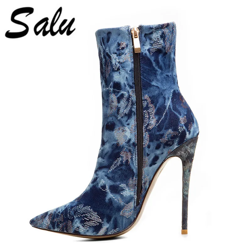 

Salu 2019 new Womens Boots Ladies Pointed toe High Heels Fashion Kardashian super high heel Ankle Boots Women