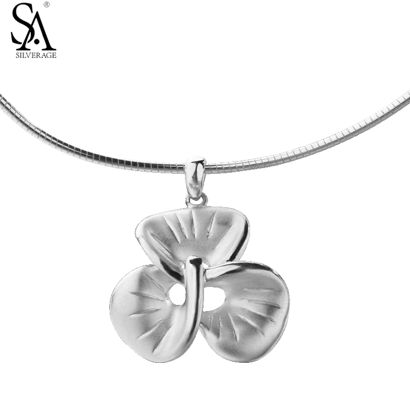 

SA SILVERAGE Simple Silver Flower Pendant Necklaces With Women's Real 925 Sterling Silver Rose Choker Necklaces Party Gift