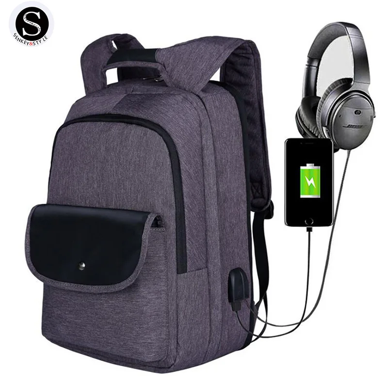 

Senkey Style Men Backpack USB Charging Waterproof School Bags For Teenagers Travel Fashion Famous Brands Laptop Backpack Student
