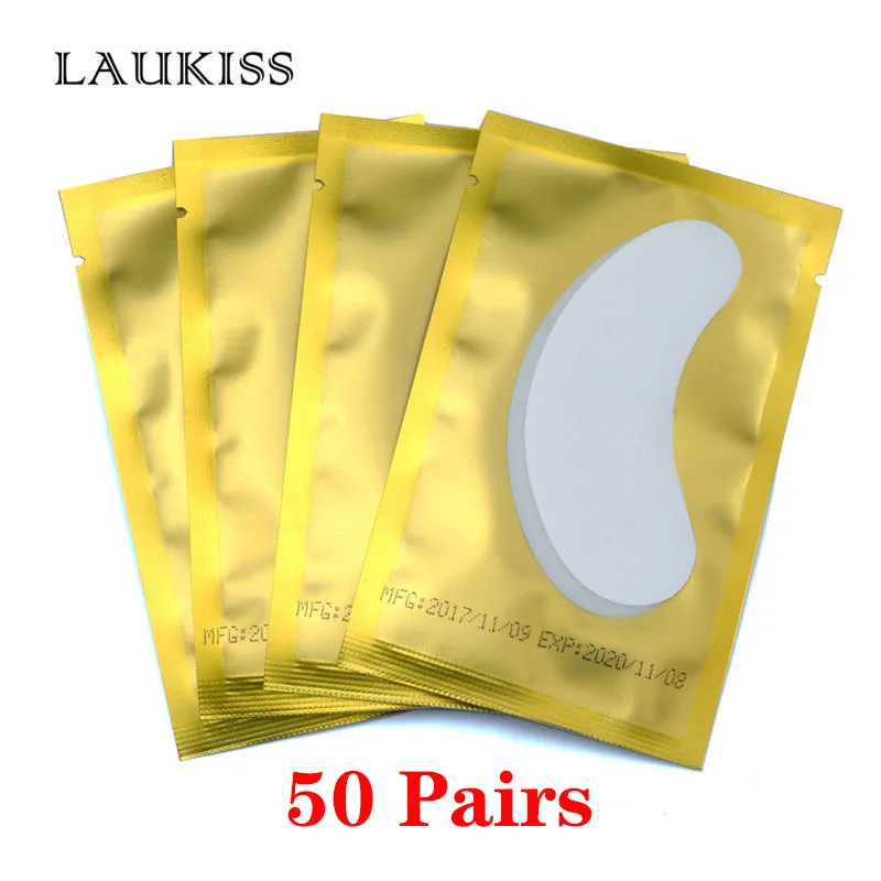 50Pair Golden 25/50/100 пар/лот Пластыри для ресниц наращивания кругов под глазами колодки Бумага патчи розовый Безворсовая наклейки Ткань для ресниц накладных - Цвет: 50Pair Golden