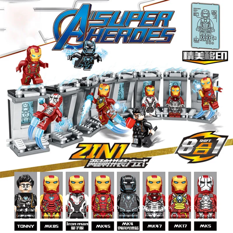

New arrival 8Pcs Marvel Avengers Endgame Super Heroes Movie character Iron Man Armor Mech Figures Building Blocks Toys Gifts
