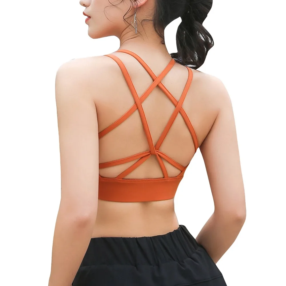 

Women's Plain Soft High Support Cross Back Wirefree Muscle Running Bra with Shoulder Straps
