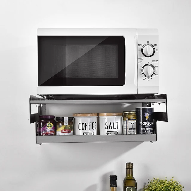 304 Stainless Steel Double Layer Microwave Oven Support Rack 304 Stainless Steel Double Layer Microwave Oven Support Rack Hanging Kitchen Shelf Hanger Thickening Bracket Lu51510
