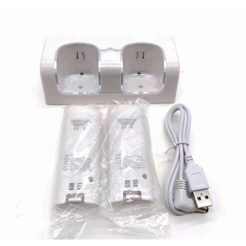 For Nintendo Wii Remote Controller Gamepad Dual Slots Dock Charger+2 pcs 2800mAh Battery Packs