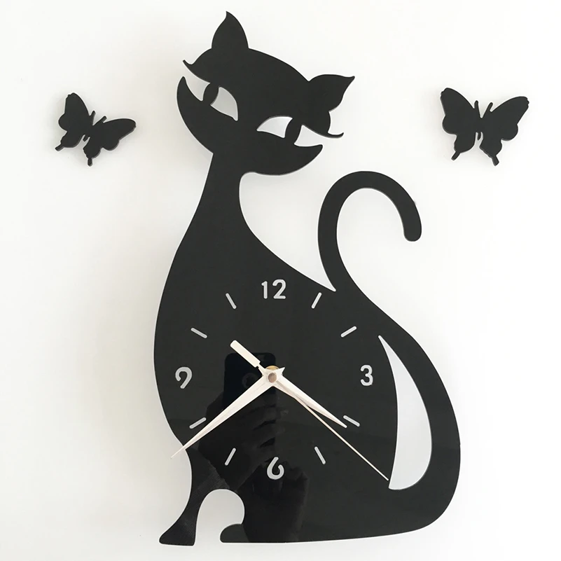 Diy Horloges Murales Horloge Montre Mignon Chat Modelisation Pendule Murale Miroir Horloge Murale Design Moderne Salon Orologio Aliexpress