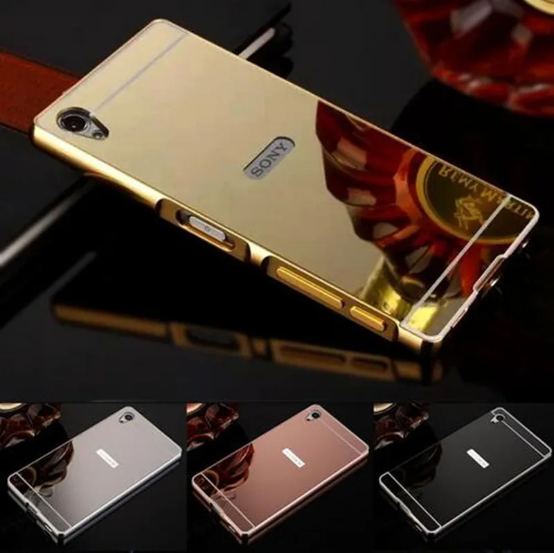 

For Sony Xperia XZ XZ1 Compact XZS XP XA XA1 XA2 Ultra Case Luxury electroplating mirror Aluminum Frame + Hard PC cover