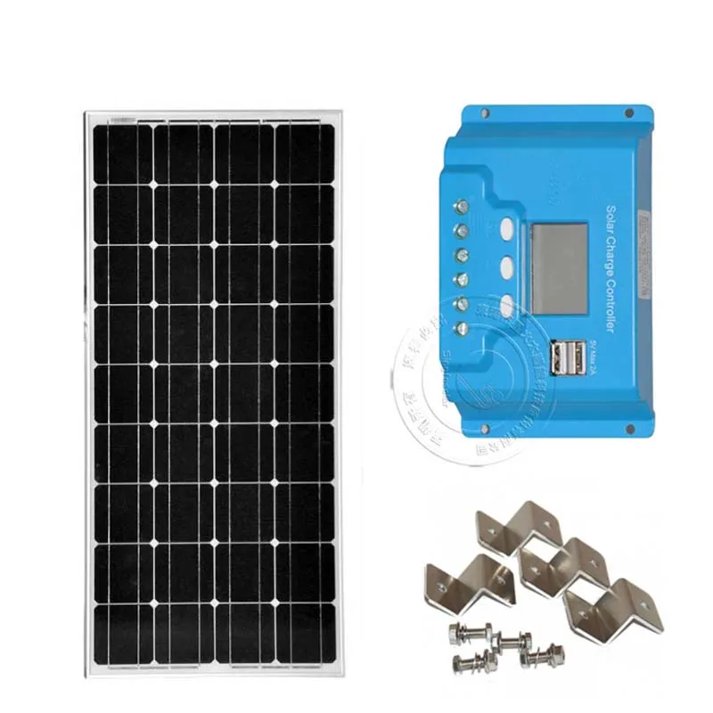 

100W Watt 12V Solar Panel PWM 10A Charge Controller Battery Charger Kit Energia Solar Kit Solar Module Mount Z Bracket