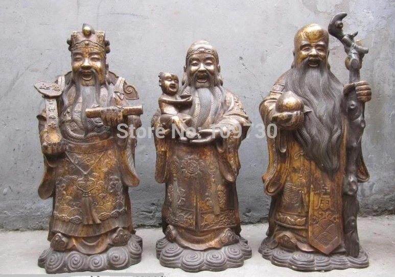 

bir 002939 22"Chinese folk Old Bronze Copper Three Longevity God Buddha Statue a set