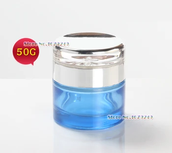 

50g/50ml Blue Sliver cap Transparent empty cosmetic cream jar bottle cream bottle cap/Wood cap/cosmetics Bottle glass 100pcs/lot