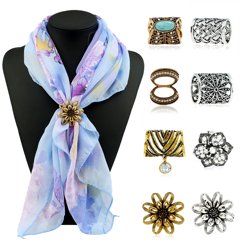 

Vintage Scarf Shawl Clips Elegant Rhinestone Hollow Out Flower Brooch Round Opal Stone Crystal Buckle Dress Jewelry Women Brooch