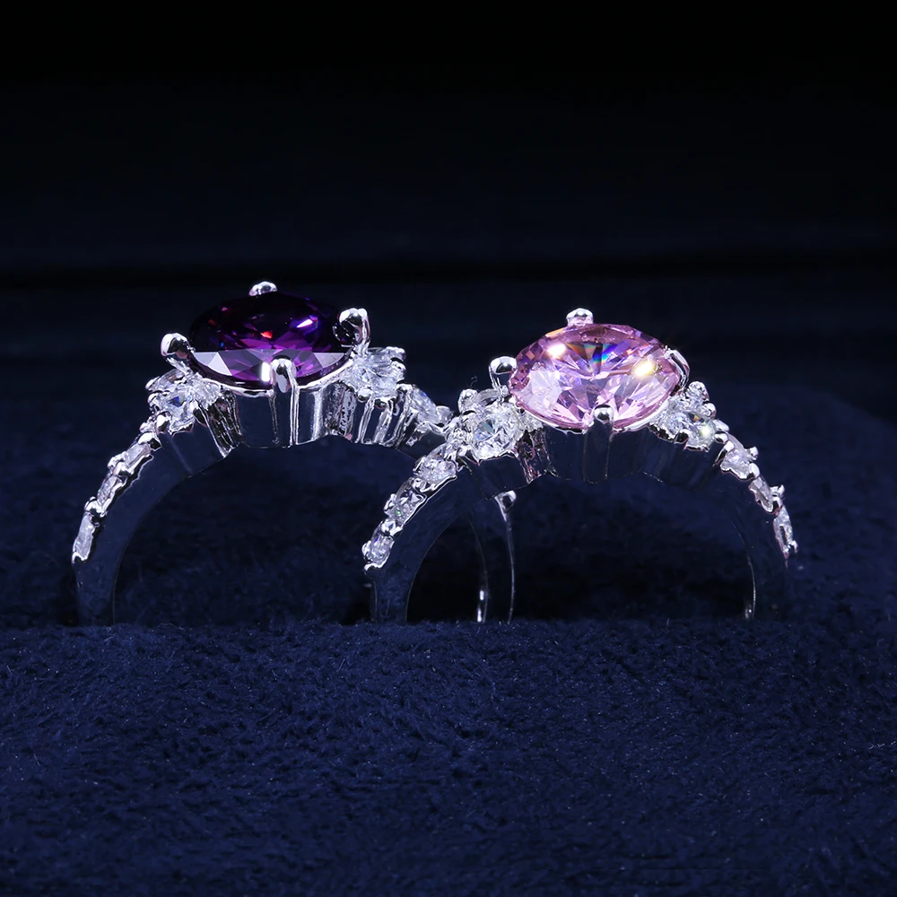 Классическое Обручальное Кольцо HUITAN для женщин Solitare, прозрачный фиолетовый розовый камень, Подарок на годовщину для женщин, Трендовое кольцо