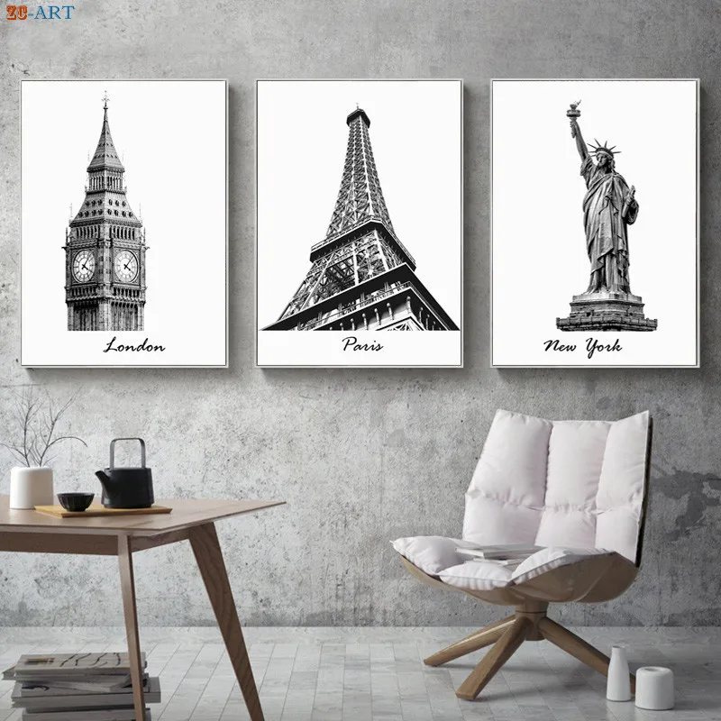 

Architecture Print Black and White Poster New York Paris London Canvas Painting Modern Wall Art Wall Pictures for Living Room