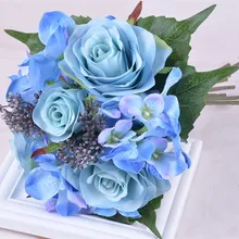 Inofinn синий свадебный букет Свадебные цветы ручной работы розы Искусственные цветы Свадебные букеты Быстрая
