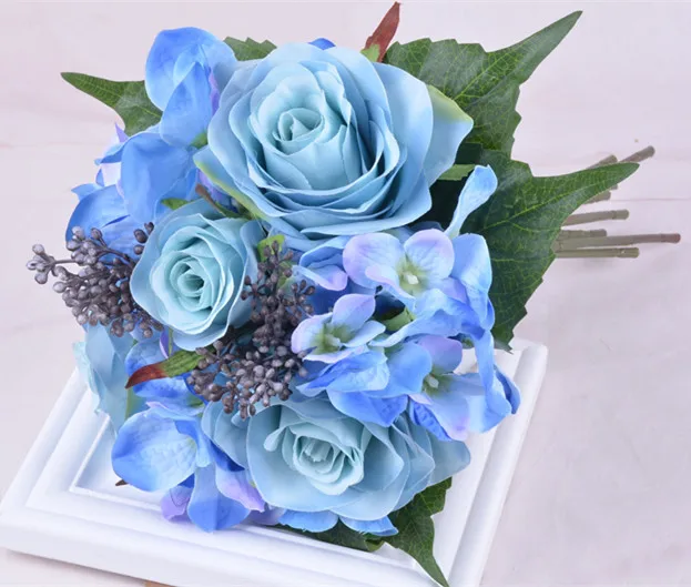 

Inofinn Blue Wedding Bouquet Bridal Holding Flowers Handmade Rose Artificial Flowers Bridal Bouquets Fast Shipping