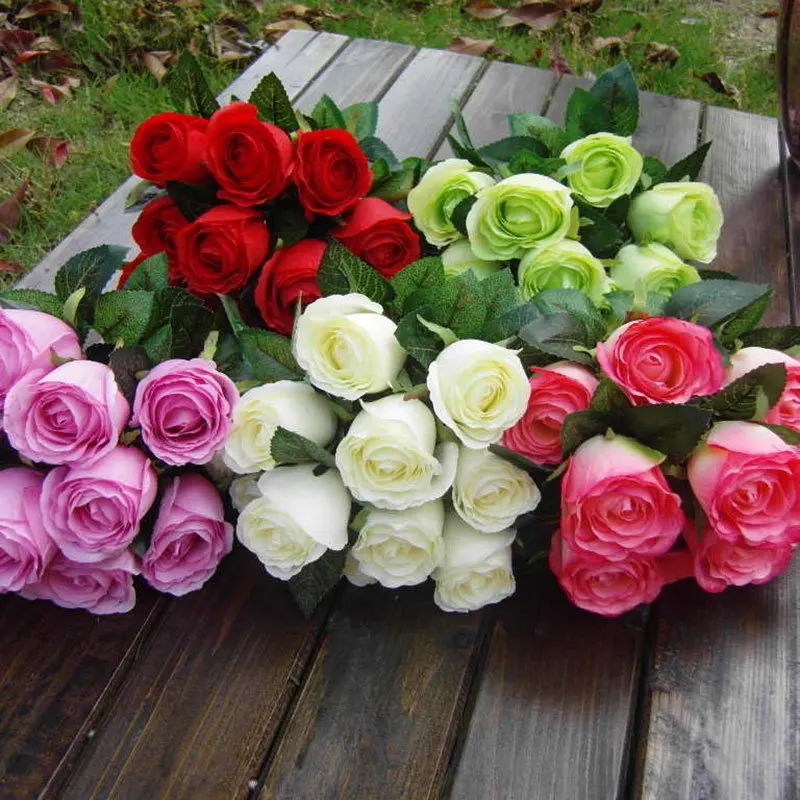 10pcs 11 heads Sweetheart Rose 6 color simulation flower suit