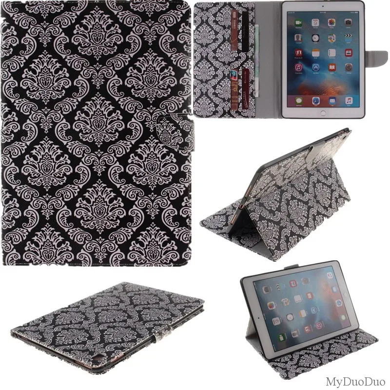 Fashion Two Sides Flower PU Leather Case For Apple iPad Pro 9.7 Case Wallet Flip Stand Tablet Cover Case With Card Money Holder (97)