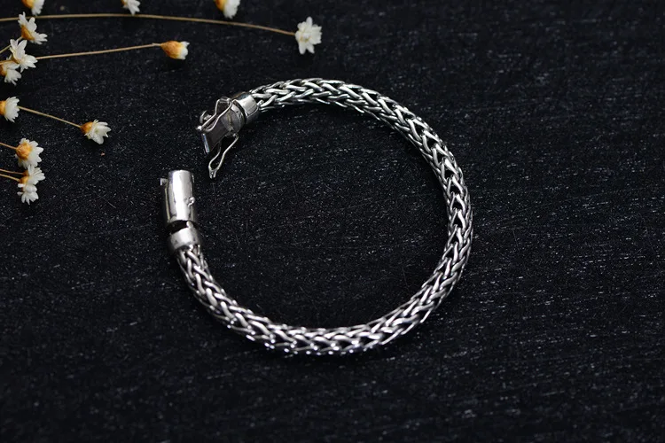 Real 925 Sterling Silver Men Bracelet Vintage Punk Rock Woven twist Bracelet New Fashion Jewelry Birthday Best Gifts