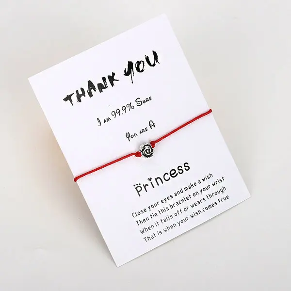 VEKNO Thank You Card нежный браслет с цветками розы для мужчин и женщин счастливый Регулируемый Красный браслет с серебряными пожеланиями подарок для нее - Окраска металла: Red