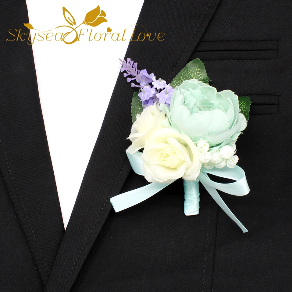 Blue wedding corsages and boutonnieres silk flower boutonniere brooch