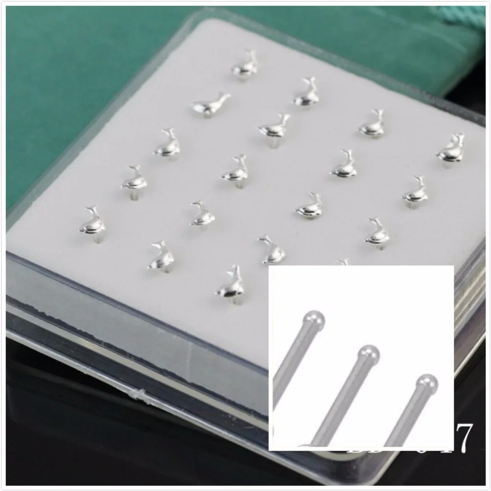 

20ps 925 sterling silver Dolphins nose nail Unique personality dolphins nail & silver nose nose rings The piercing jewelry