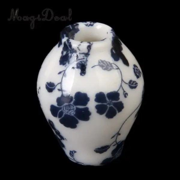 7Pcs/Set 1/12 Miniature Dollhouse Porcelain China Ceramic Chinese Porcelain Vase Blue Vine for Dolls Home Furniture Decor Toys