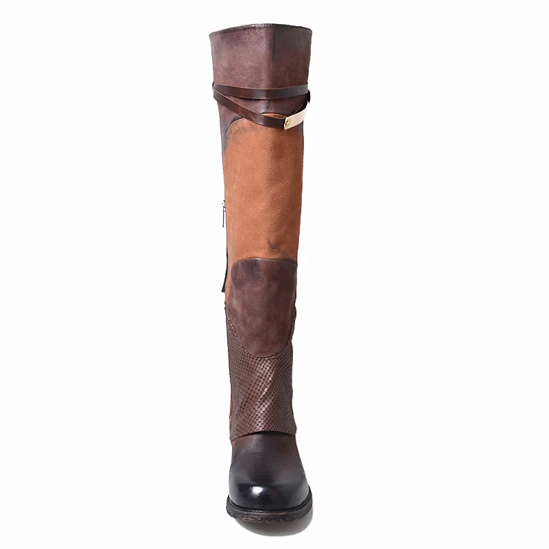 Best Prova Perfetto Fashion Genuine Leather Cool Winter Women Boots Mixed Color Square Toe Over Knee Boots Short Plush In Warm Shoes 13