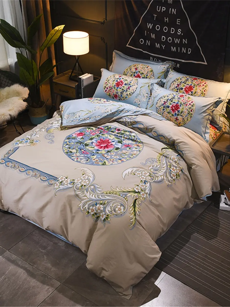 

4 Pcs Duvet Cover Set Floral Pattern Soft Comfy Bedding Set