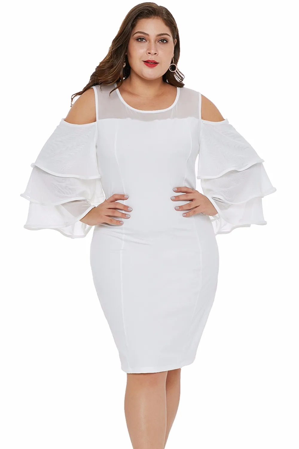 White-Cold-Shoulder-Cascading-Sleeve-Plus-Size-Dress-LC220511-1-1