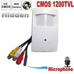 Hqcam 1200tvl видеонаблюдения Камера CMOS Цвет детектор движения внутреннего видеонаблюдения мини ПИР Стиль наблюдения мини Камера микрофон