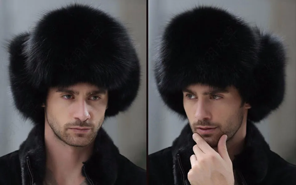 JKP русская кожаная модная шапка, Мужская зимняя шапка с наушниками, мужская шапка с натуральным мехом енота, черная лиса, шапка-бомбер, новая скидка