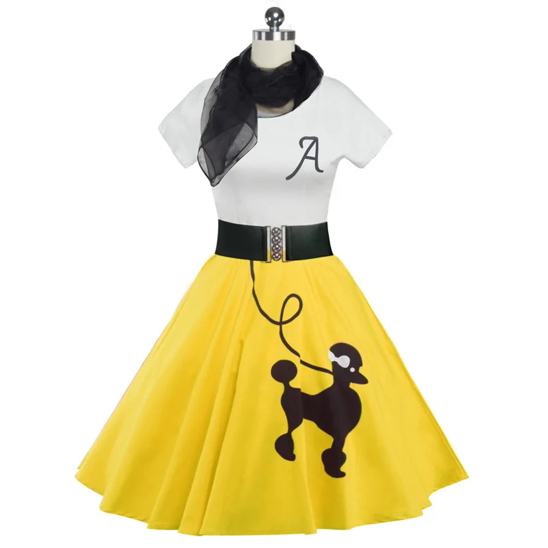 Hip Hop 50s Shop Girls Women Poodle Skirt Halloween Dance Costume - Цвет: Цвет: желтый