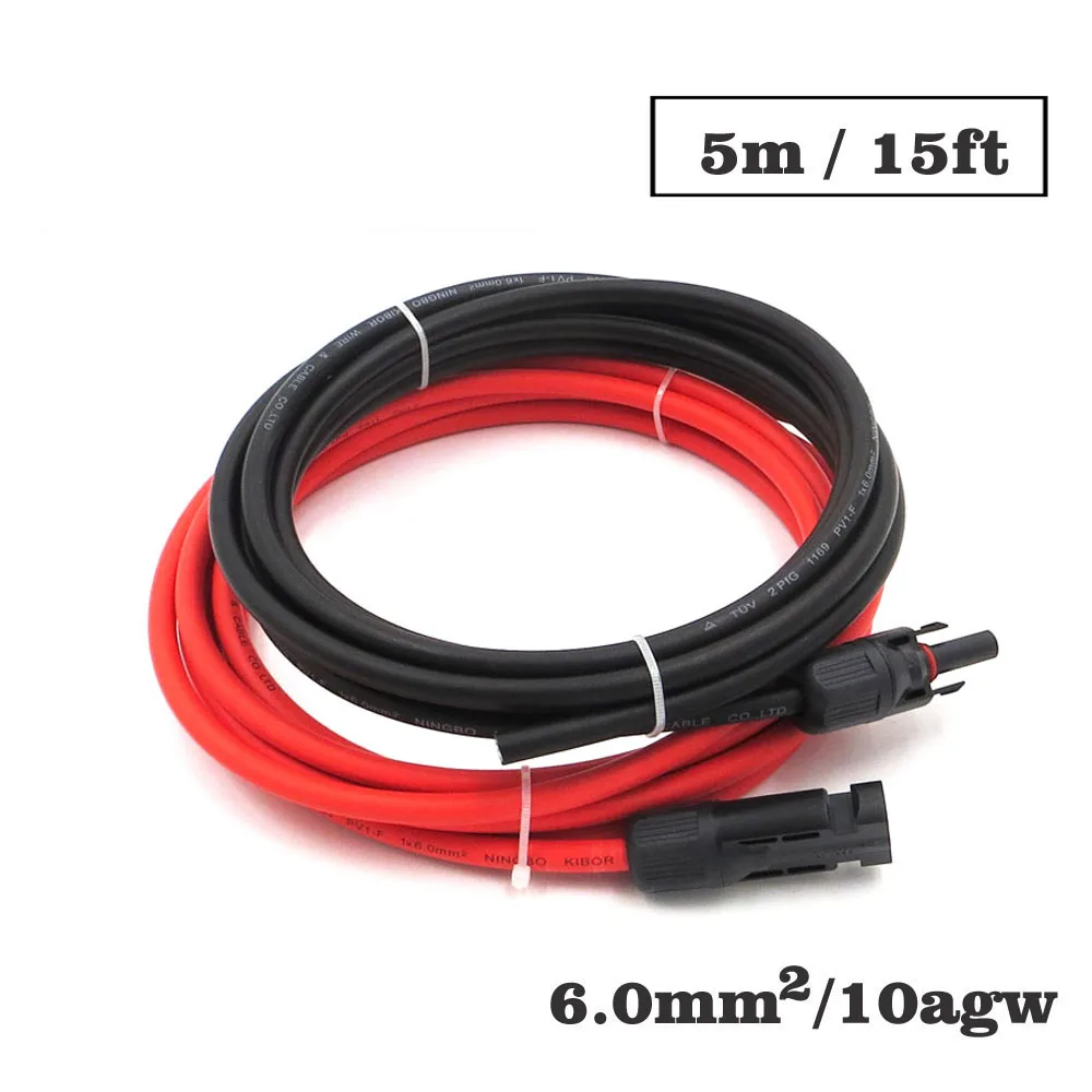 

1pair X 5m 15FT 6mm2 10AWG MC4 Connector Extension Connect branch black parallel Series 5 meter extend cable