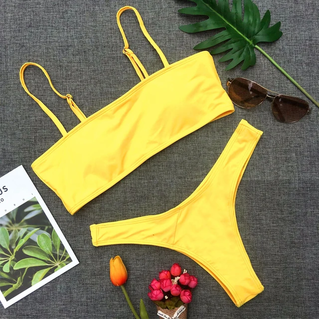 New Brazilian Cut Girls Swimming Suits Bikini Solid Beach Biquini Swim ...