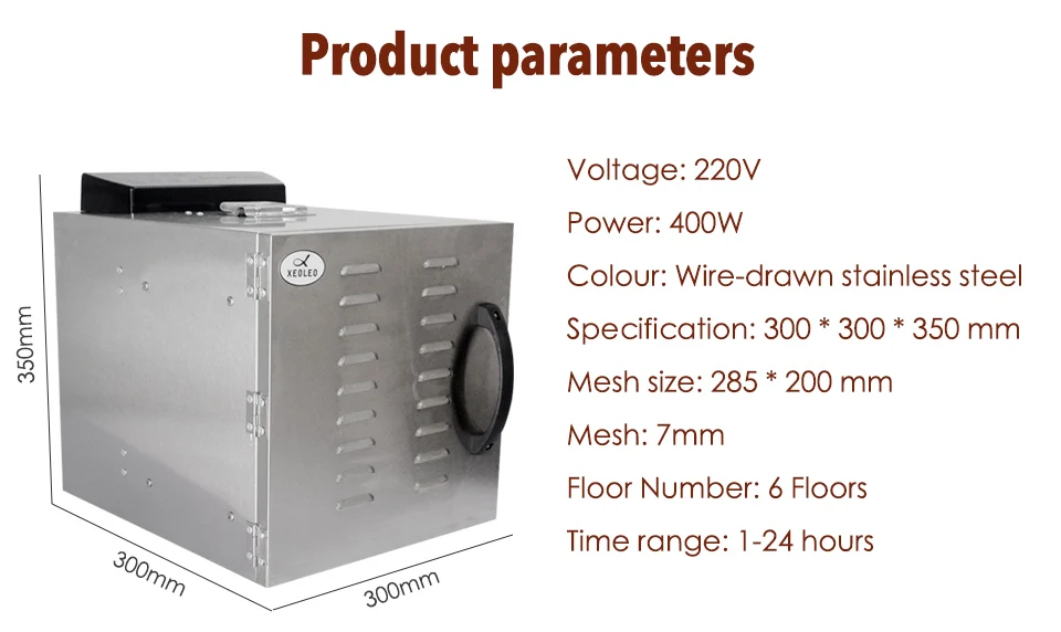 XEOLEO Еда осушитель 6 слоев машина для сушки фруктов овощесушилка бытовая из нержавеющей стали Еда осушитель воздуха 400 W с синхронизации