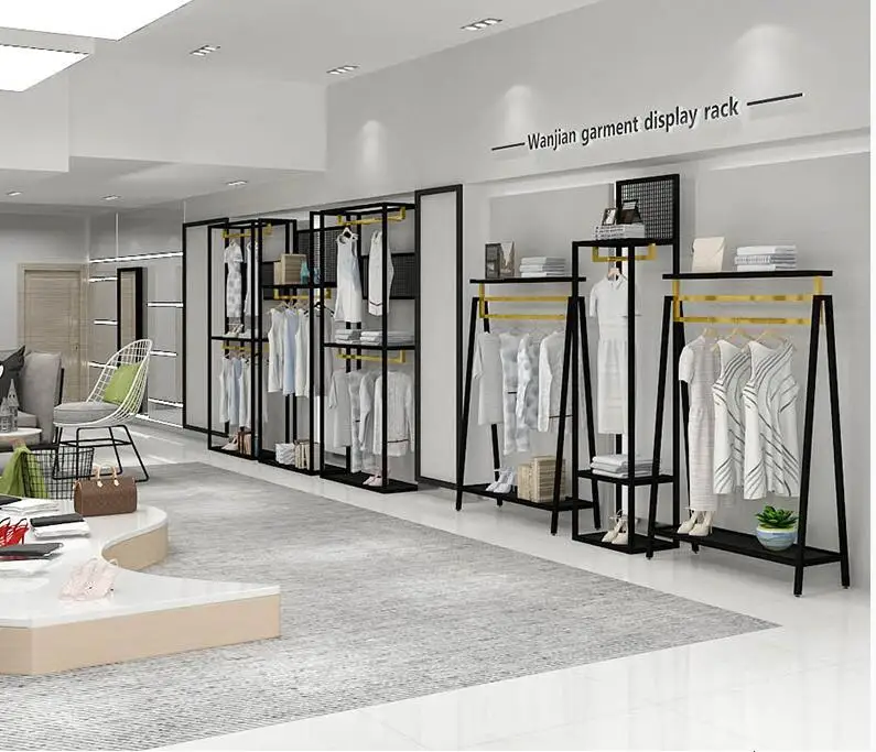 Clothing store display rack floor type men's and women's clothing shelf display rack new combination side hang.