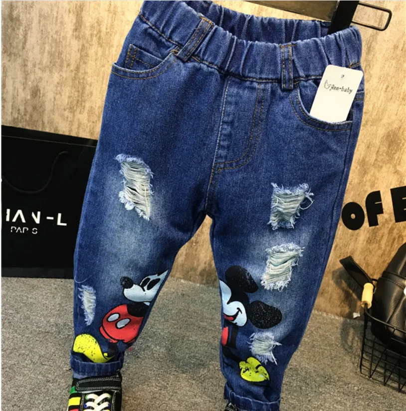 Джинсы для мальчиков повседневные джинсовые штаны с героями мультфильмов весенне-осенние мягкие хлопковые джинсы с рисунками для мальчиков и девочек от 2 до 6 лет