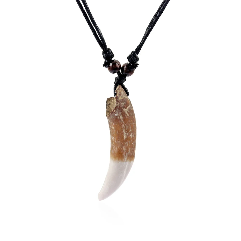 6pcs Faux Yak Bone Tooth/Teeth Resin Charms Pendants Necklace Black Wax