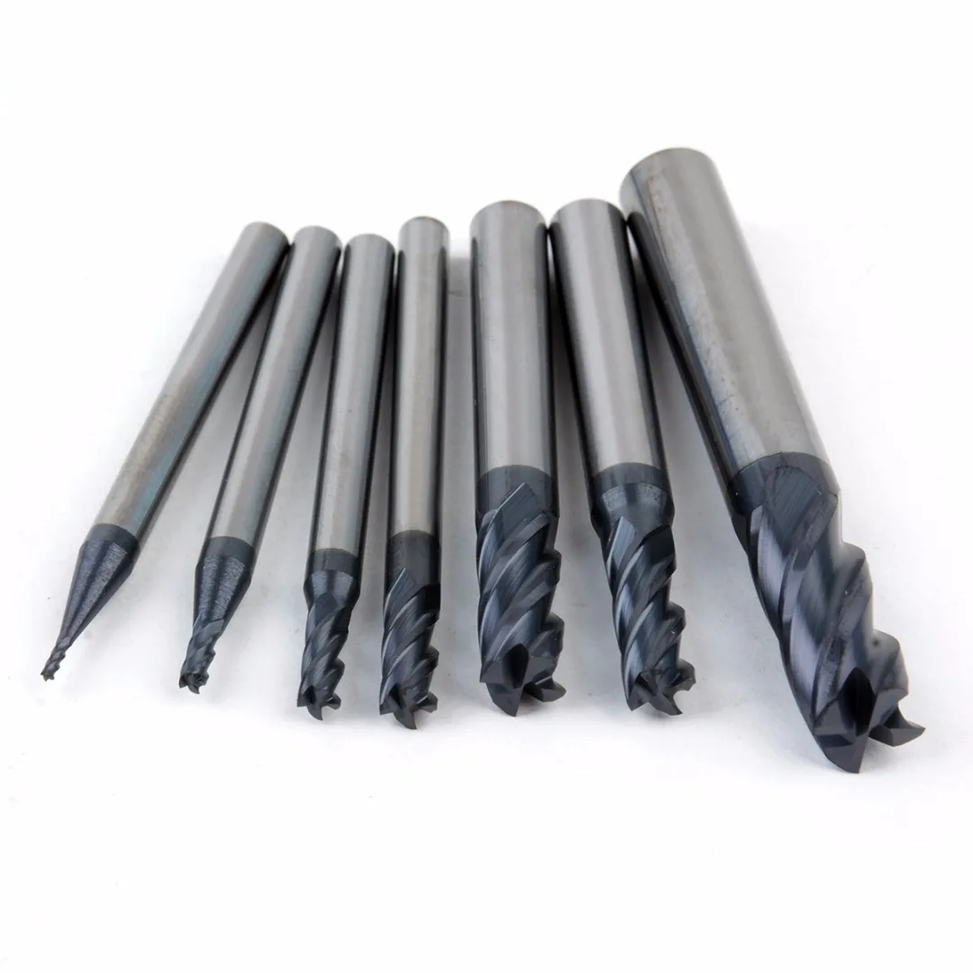  7pcs Tungsten Carbide 4 Flutes End Mill Set 50 Degree CNC Milling Cutter Power Tools 1/2/3/4/5/6/7/