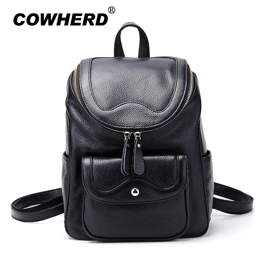 COWHERD Women Daily Bags Vintage Genuine Cow Leather New Brand Female Backpack Fashion Travel Bag For