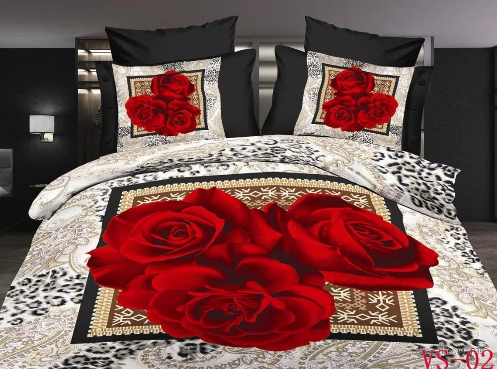 Vintage Rose Bedding Set Red Yellow Purple Duvet Cover Super King Queen