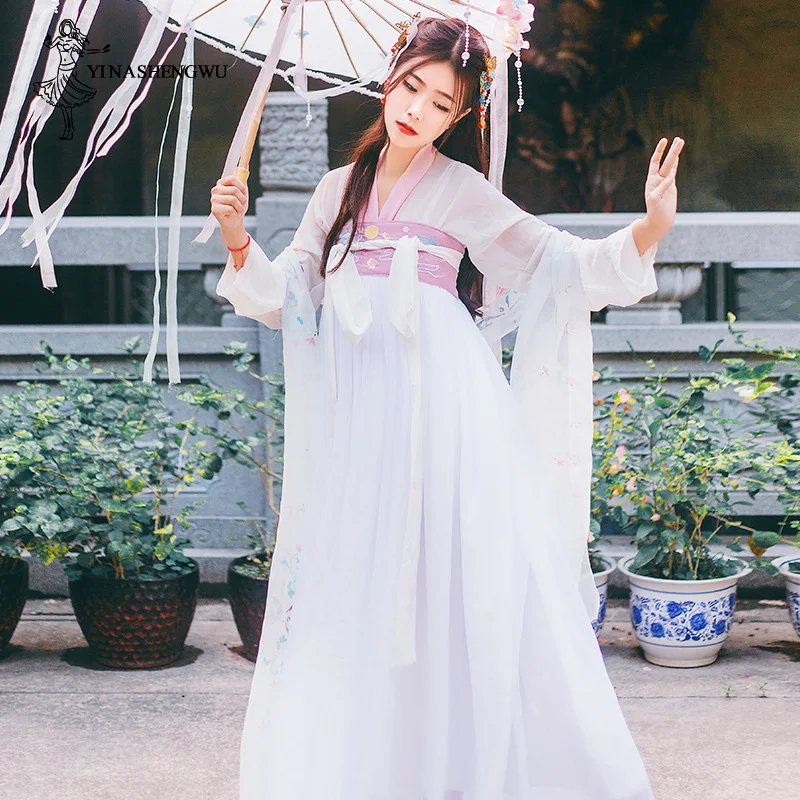 

Hanfu Mulheres Costume Dress Chinese Style Retro Costumes White Clothing Hanfu Women Adult Qi Chest Skirt a Generation