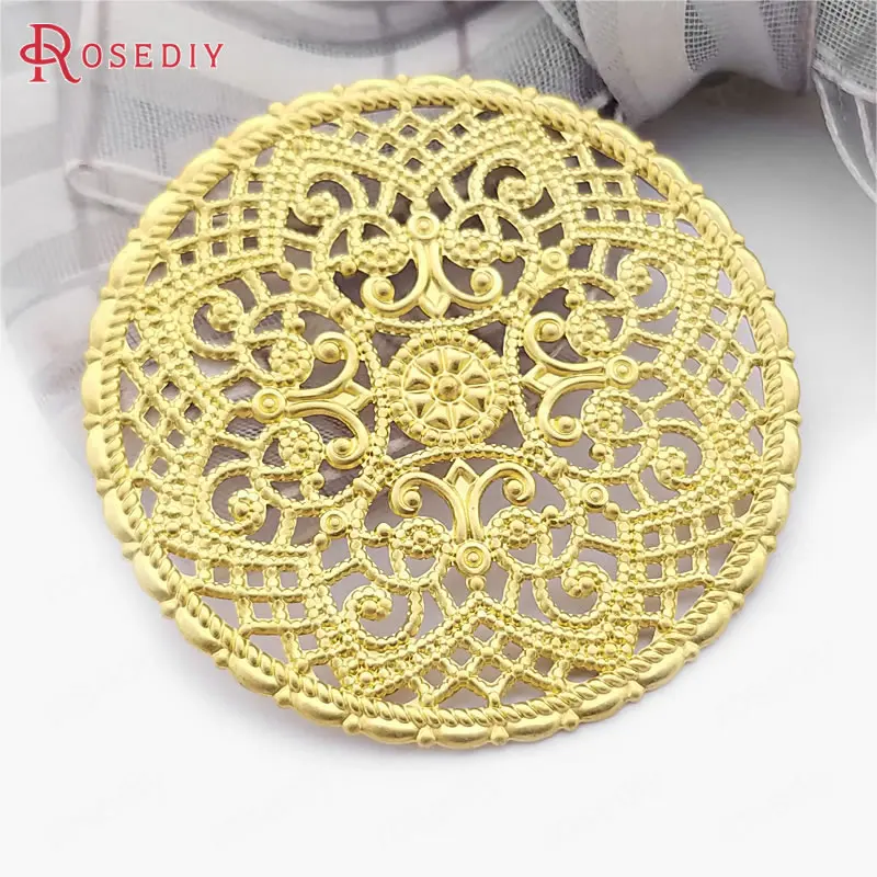 

(30572-G)10PCS 40MM Not plated color Brass Round Big Decorative Spacer Diy Jewelry Findings Accessories Wholesale