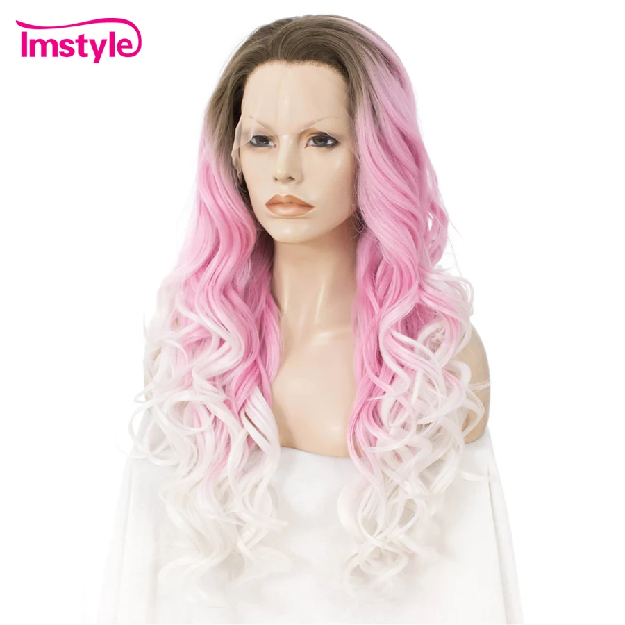 Imstyle Ombre розовый белый парик синтетический фронта шнурка три тона натуральные