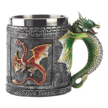 Neuheit Mittelalterlichen 3D Drachen Becher Wasserhahn Tasse Doppelwand Aus Edelstahl Canecas Kaffeetasse Copos