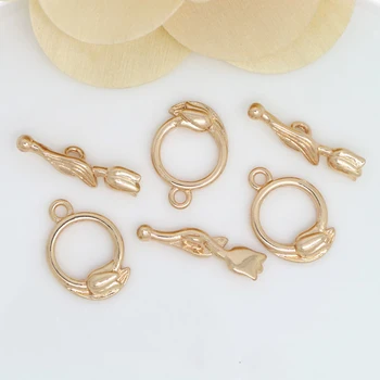 

4 Sets 24K Champagne Gold Color Plated Brass Tulip Bracelet O Toggle Clasps High Quality Diy Jewelry Accessories