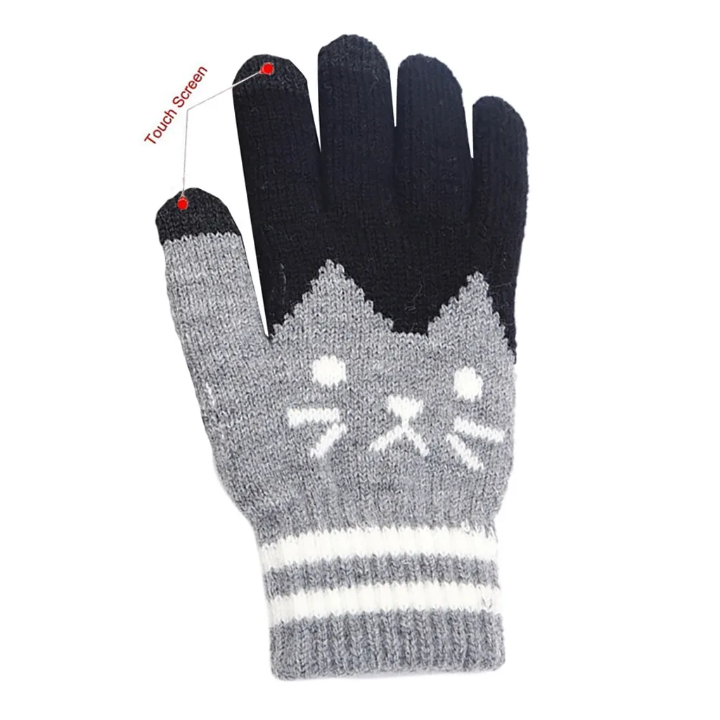 Winter Gloves Women Men Cut Cat Knit Touch Screen Fingers Click Screen Warm Fleece Glove Sensory Gloves Women Guantes Invierno